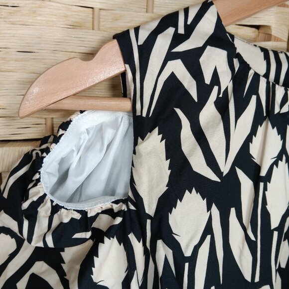 Short Sentence Puffy Sleeve Cutout Relaxed Fit Cotton Mini Dress Pockets Floral - Picture 7 of 11